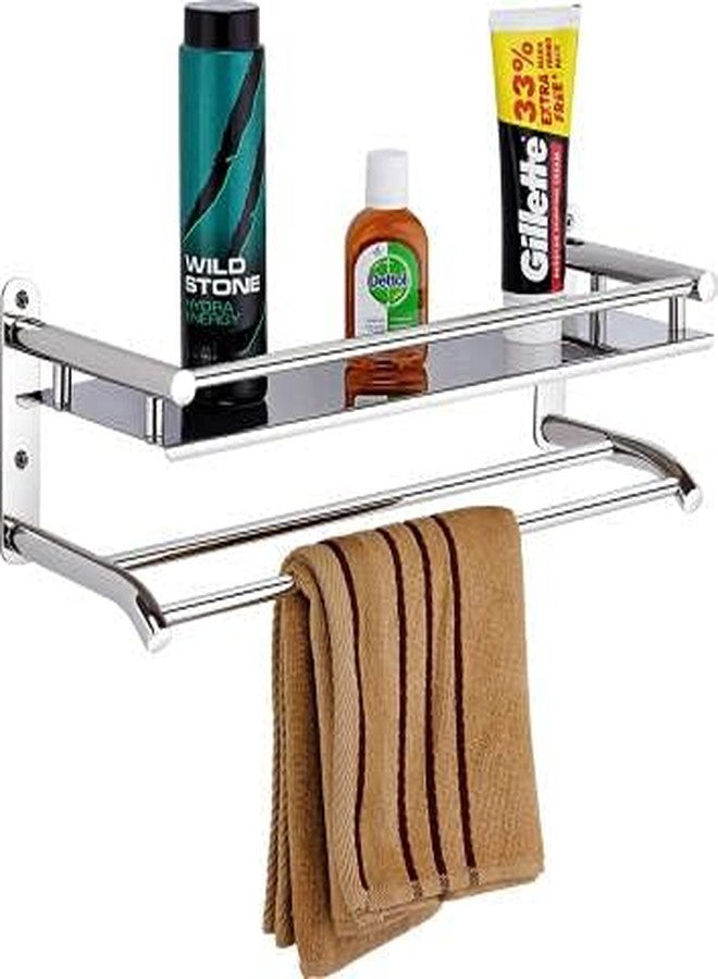 Filox Shelf Multipurpose Layer SS Multi-use Rack with Double Soap Dish and Toothbrush Holder Stainless Steel Wall Shelf Silver (Color 3) - Image 1